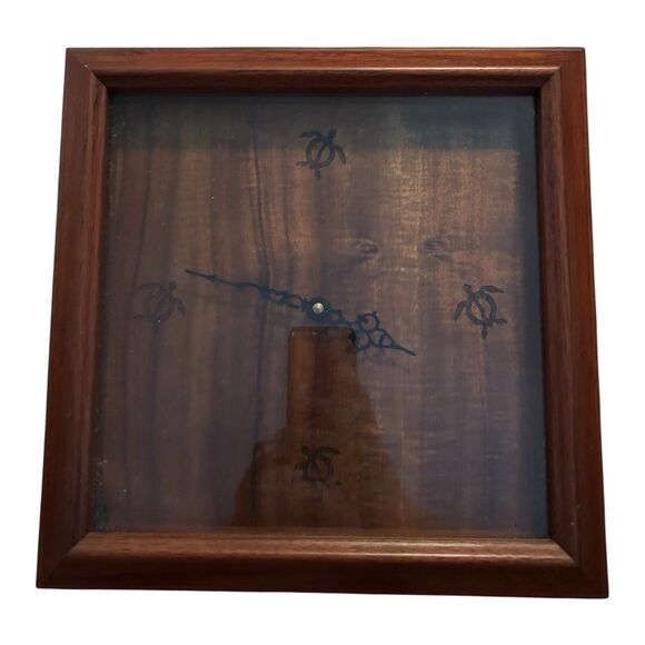 Rare Koa Wood Hawaii Handmade Clock Artist Rowland Fujii M.I Honolulu 12x12 - Picture 2 of 8